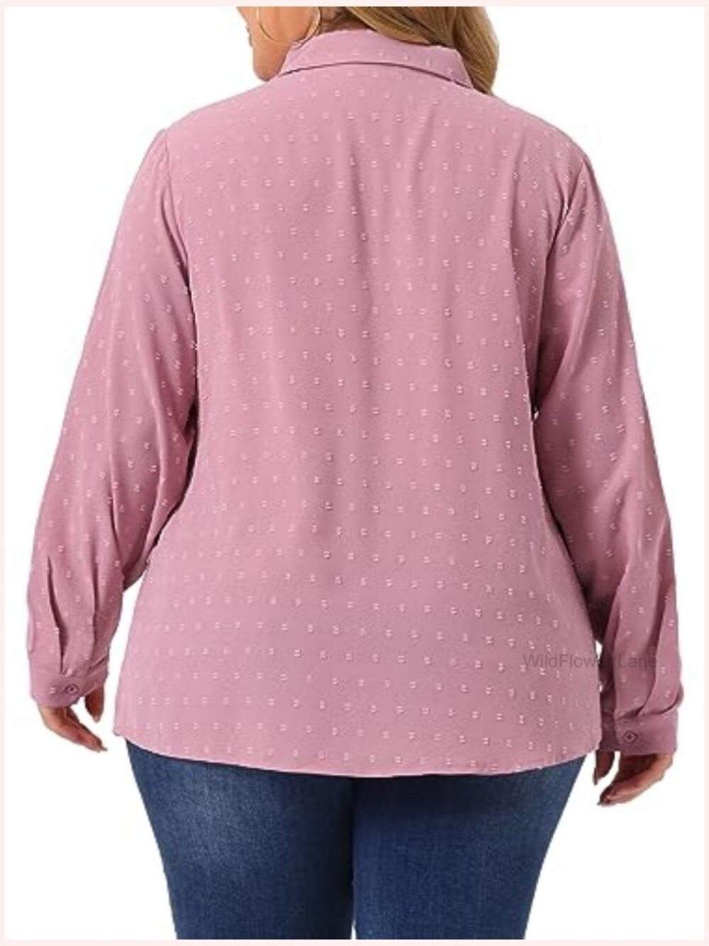 Plus Size Long Sleeve Button Down Swiss Dots Blouse Shirt Top - Picture 4 of 5
